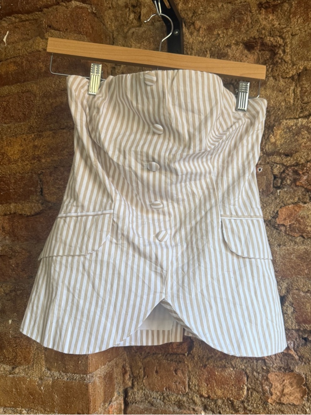 NWT Olivaceous Beige and White Striped Strapless Top